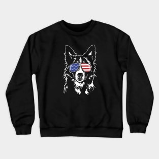 Funny Proud Border Collie American Flag sunglasses Crewneck Sweatshirt